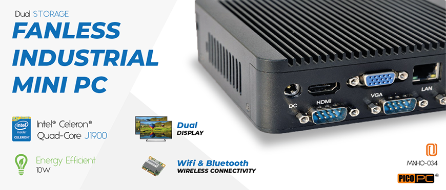 Intel® J1900 HD WiFi 4 COM 2 LAN Fanless Industrial Mini PC | MNHO-034