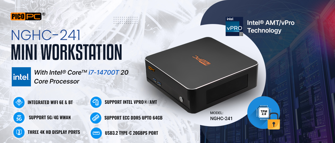Intel® 14th Gen i7 Mini Workstation with vPro 3x Display Dual 2.5GbE WiFi-6E 5G ECC & RAID