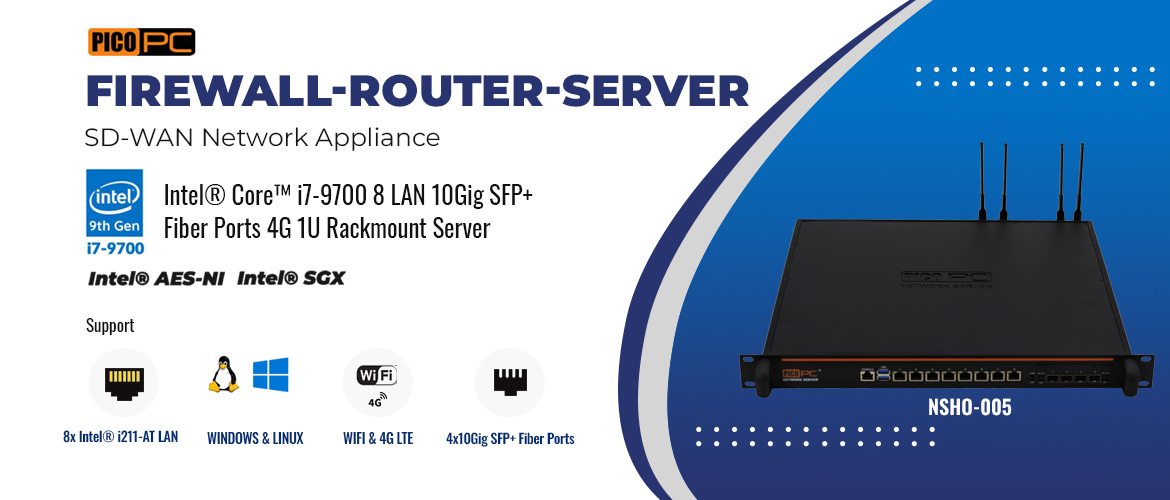 Intel® Core™ i7-9700 8 LAN 4 10Gig SFP+ 4G 1U Rackmount Server SD-WAN Network Appliance