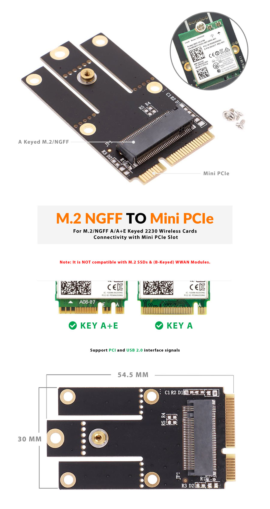 2230 M.2 NGFF Module to Mini PCI-E Express Adapter Converter - ABHO-033 | Image