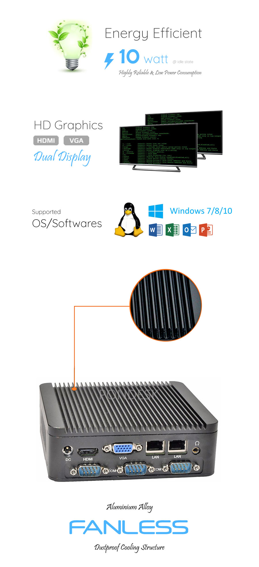 Intel® J1900 HD WiFi 4 COM 2 LAN Fanless Industrial Mini PC - MNHO-034 | Image