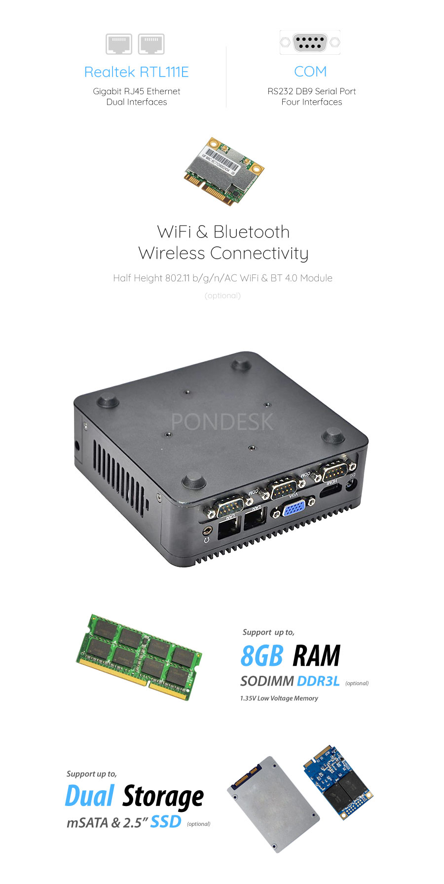 Intel® J1900 HD WiFi 4 COM 2 LAN Fanless Industrial Mini PC - MNHO-034 | Image