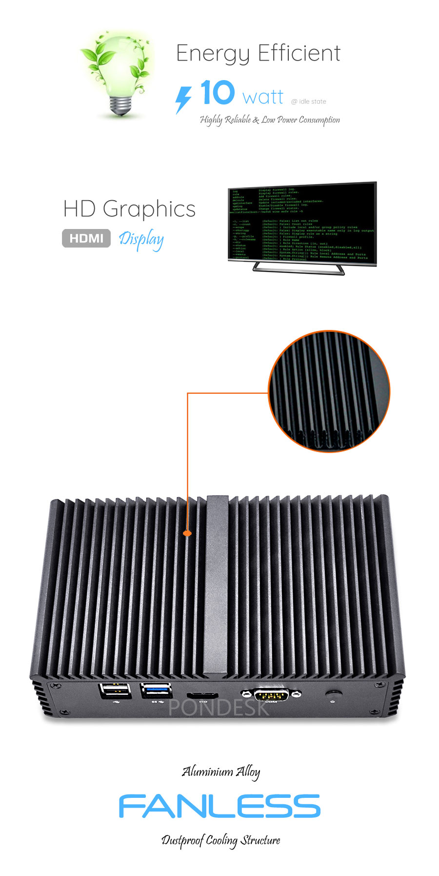 Intel® i3-4005U 4 LAN 1 COM WiFi 4G Fanless Firewall Router - MNHO-036 | Image
