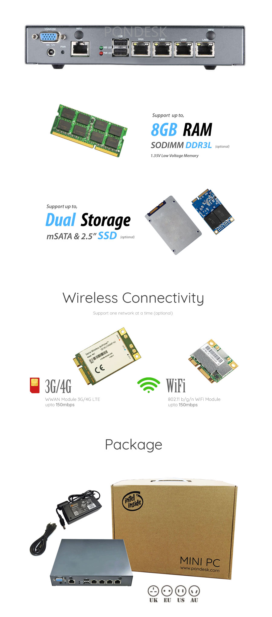 Intel® J1900 4 LAN 1 COM WiFi 4G Firewall Router Mini Server - MNHO-068 | Image