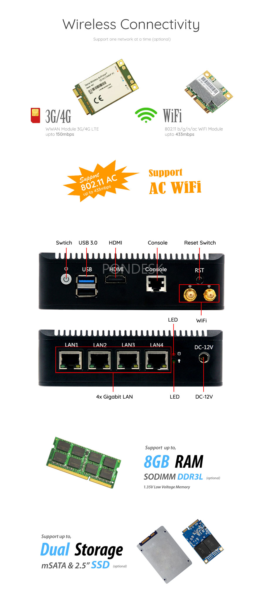 Intel® E3845 4 LAN 1 COM AES-NI 4G Fanless Firewall Router - MNHO-073 | Image