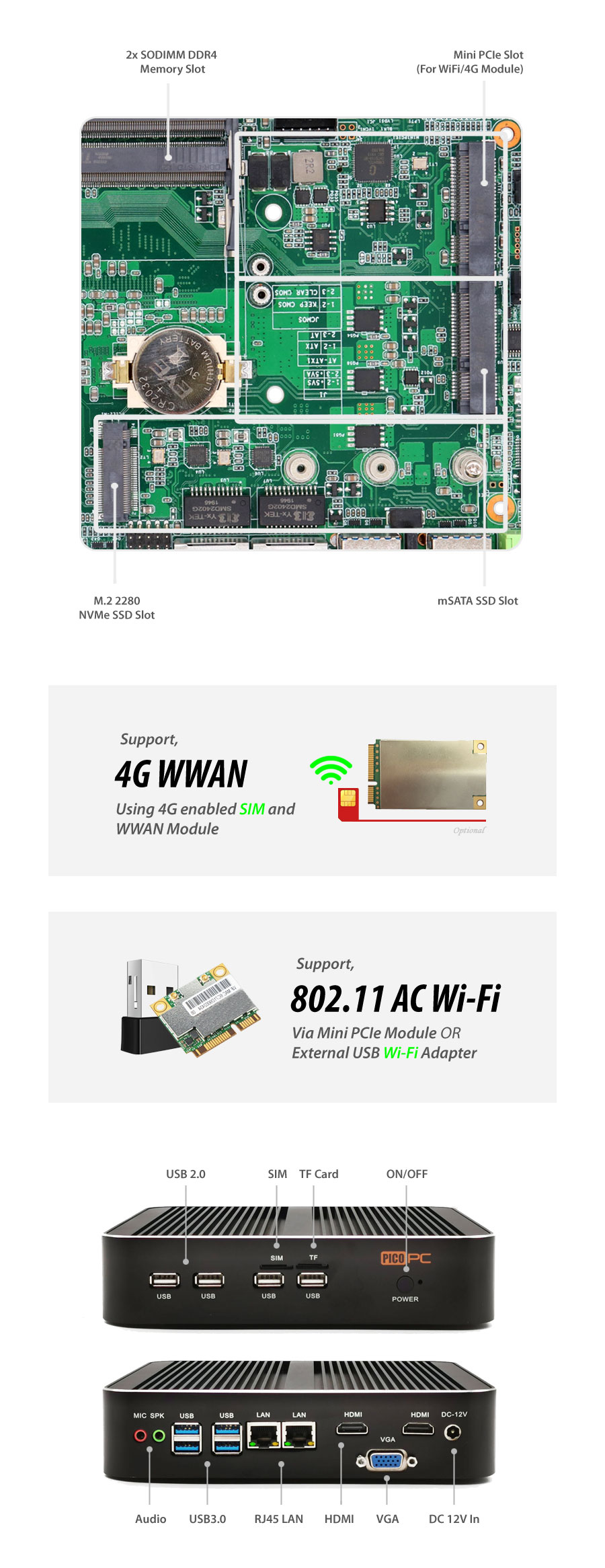 10th Gen. Intel® i7-10510U 2 LAN 3 Display Fanless Mini PC - MNHO-079 | Image