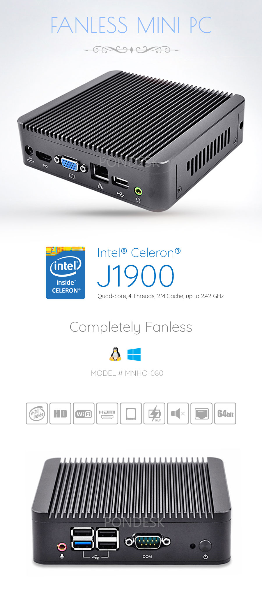 ME Mini PC Fanless J1900 Bay Trail - 10x Intel LAN - MyElectronics