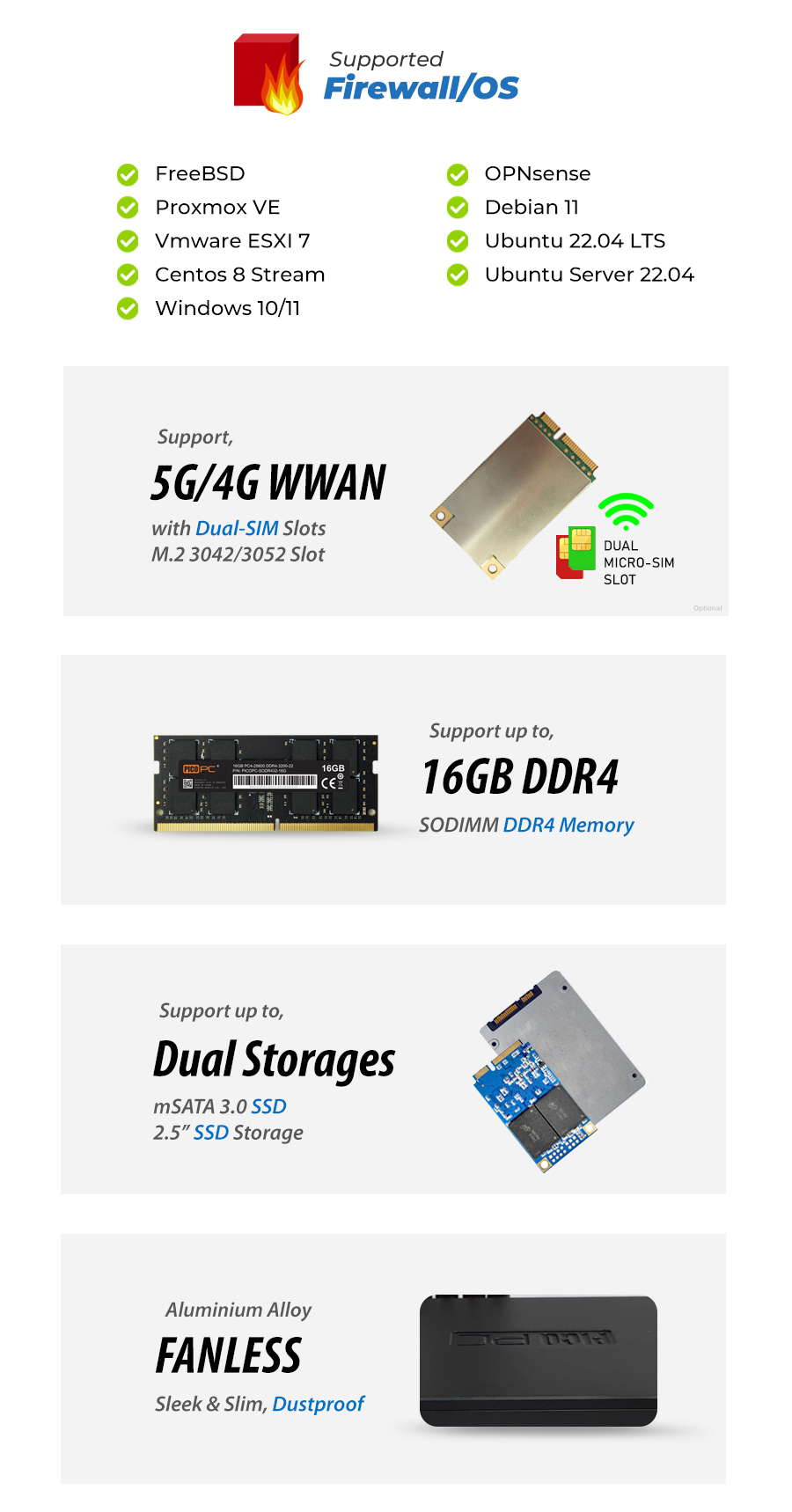 Intel N5105 4 LAN 2.5GbE 5G CPE Fanless Network Appliance SD-WAN Security Gateway with TPM - MNHO-095 | Image