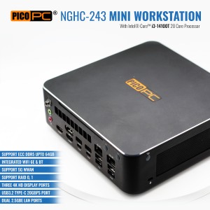 Intel® 14th Gen i3 Mini Workstation with 3x Display Dual 2.5GbE WiFi-6E 5G WWAN ECC & RAID-NGHC-243