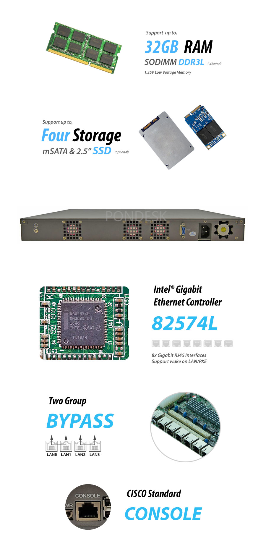 8 LAN 10Gig Fiber SFP+ 4G NGFW Firewall 1U Rackmount Server - NSHO-001 | Image