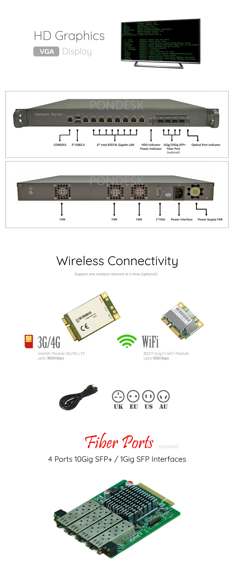 8 LAN 10Gig Fiber SFP+ 4G NGFW Firewall 1U Rackmount Server - NSHO-001 | Image