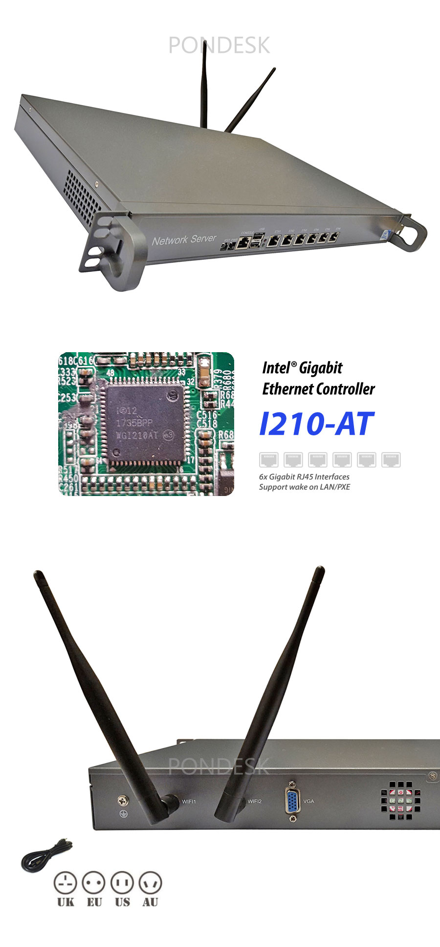 Intel 3855U 6 LAN 1 COM WiFi 4G Firewall 1U Rackmount Server - NSHO-002 | Image