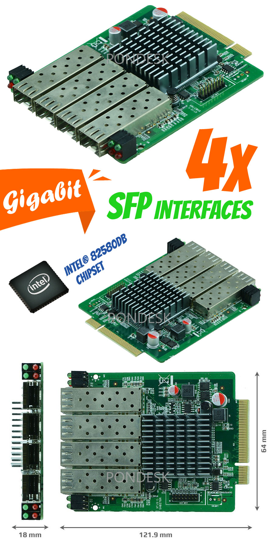 Intel® 82580DB PCIe X8 1GbE 4x Fiber Optic SFP Interfaces - NWEL-002 | Image