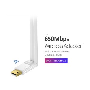 650Mbps Dual-Band USB AC WiFi Adapter with 6dBi Antenna-NWEL-013