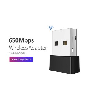 Dual-Band Mini USB AC WiFi Wireless Adapter up to 650Mbps