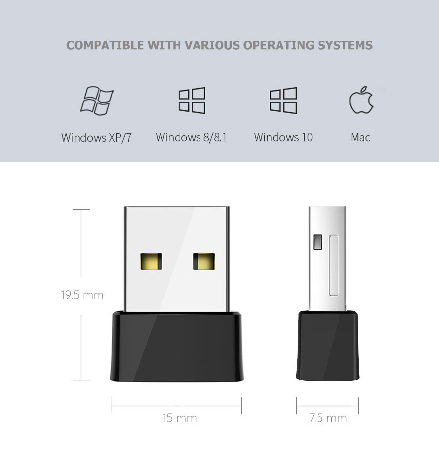 Dual-Band Mini USB AC WiFi Wireless Adapter up to 650Mbps - NWEL-029 | Image