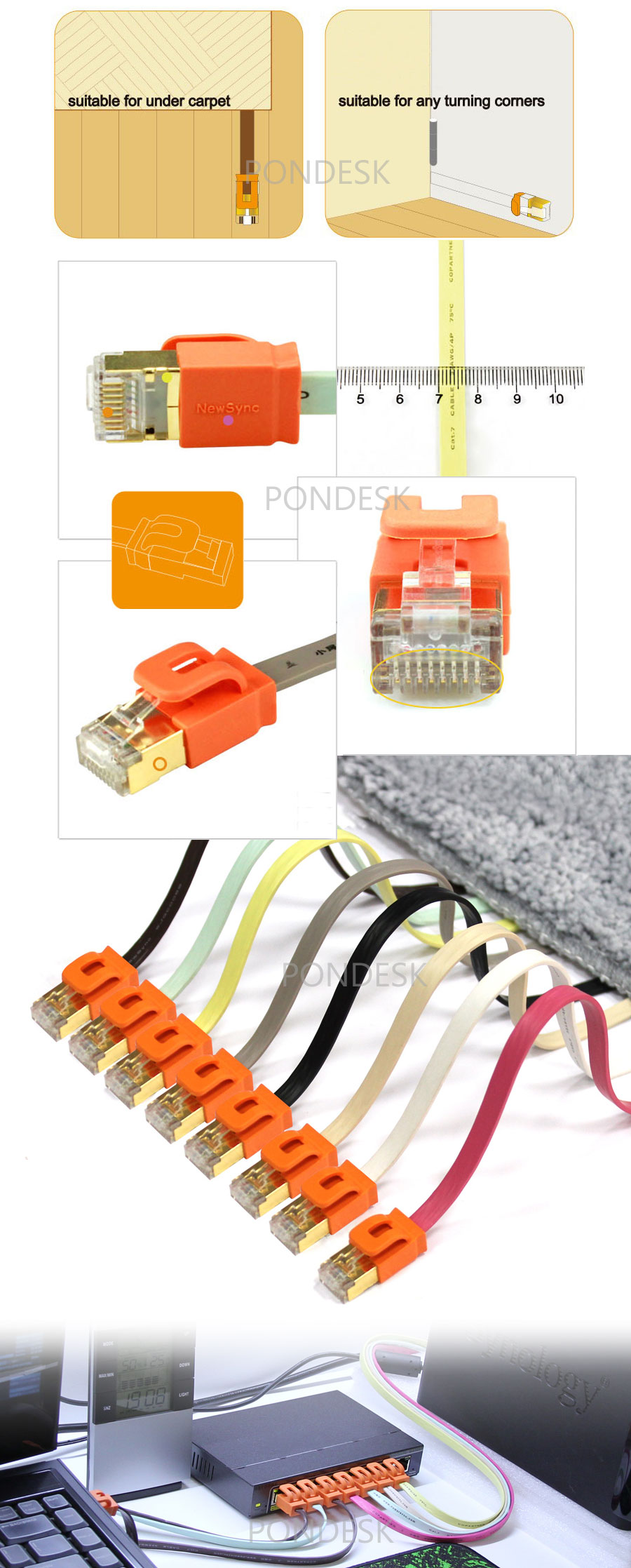 2M Flat Shielded 4 Pair 10Gbps RJ45 Cat7 Ethernet Cable - OCEL-002 | Image