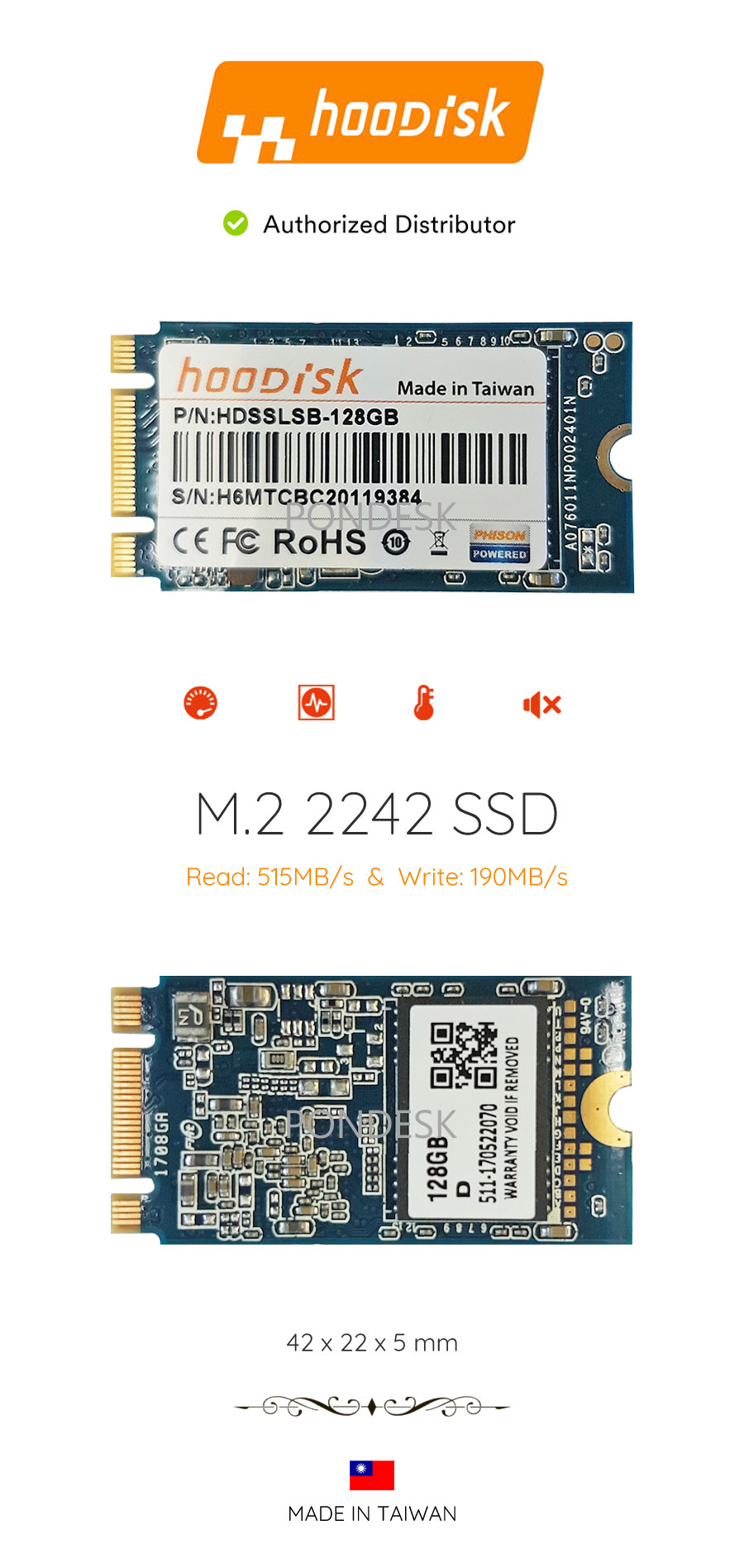 HooDisk 128GB M.2 SATA3 42mm SSD Storage Drive - UDHO-021 | Image